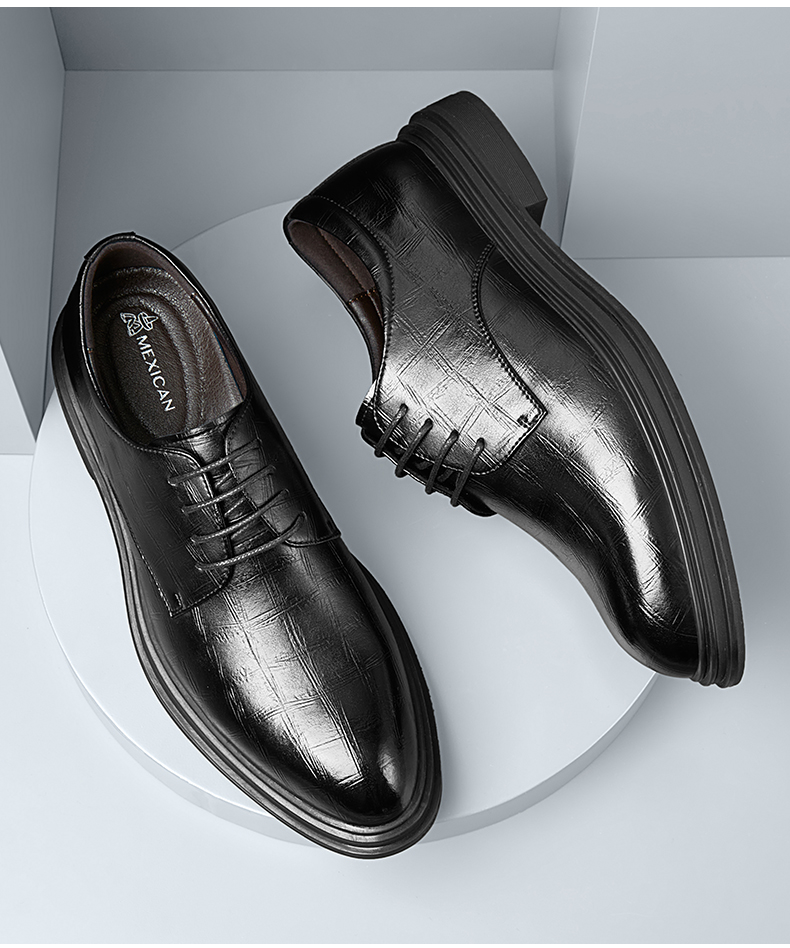 MEXICAN Leather Shoes for Men, Formal Dress Shoes, Business Casual Shoes for Men, 72014 Striped Black, Size 43 3