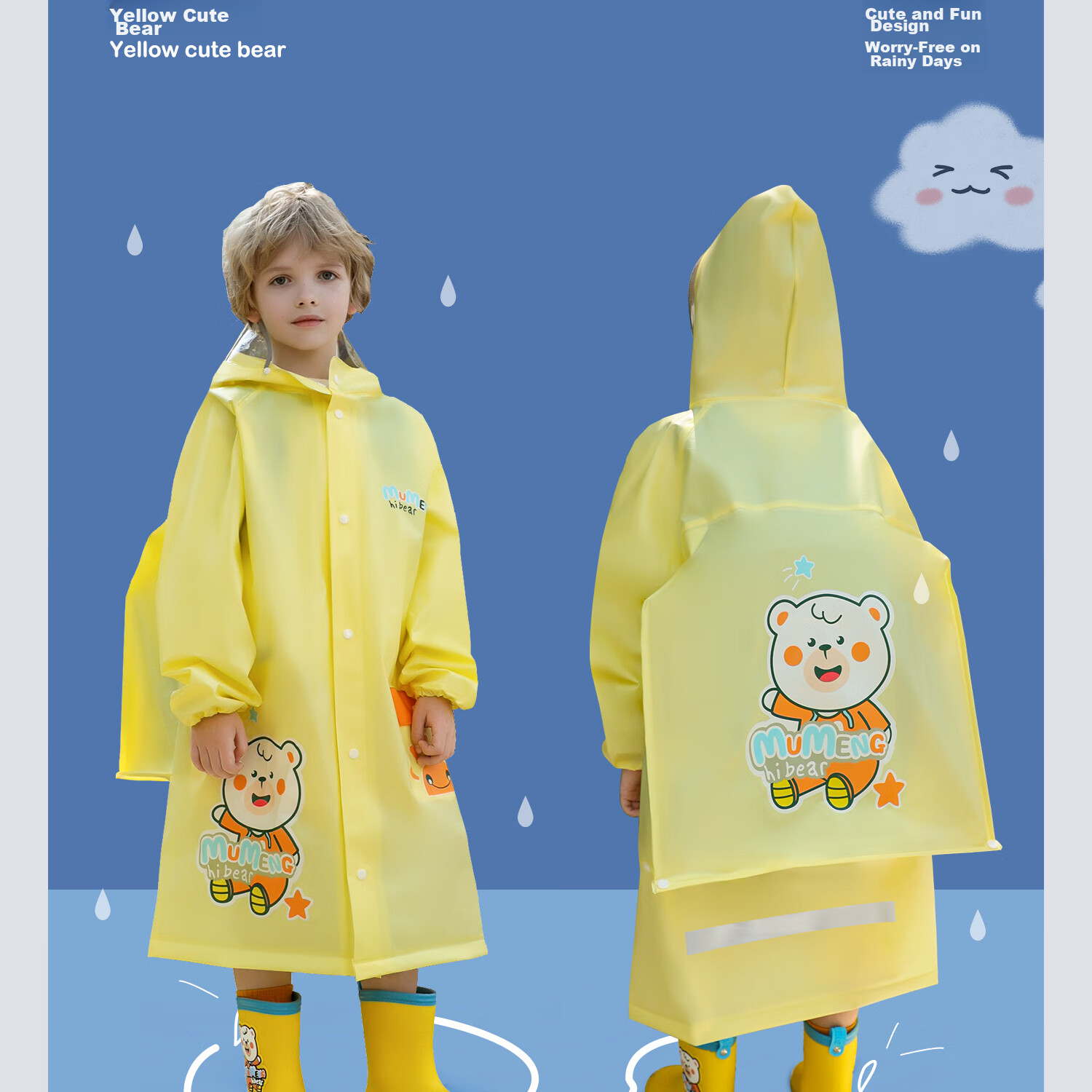 Moremerry Children's Raincoat for Boys And Girls, Full-Body Waterproof with Backpack Space, Elementary School Students' Specialized Rain Poncho, Little Dolphin Design, Size 3XL 18