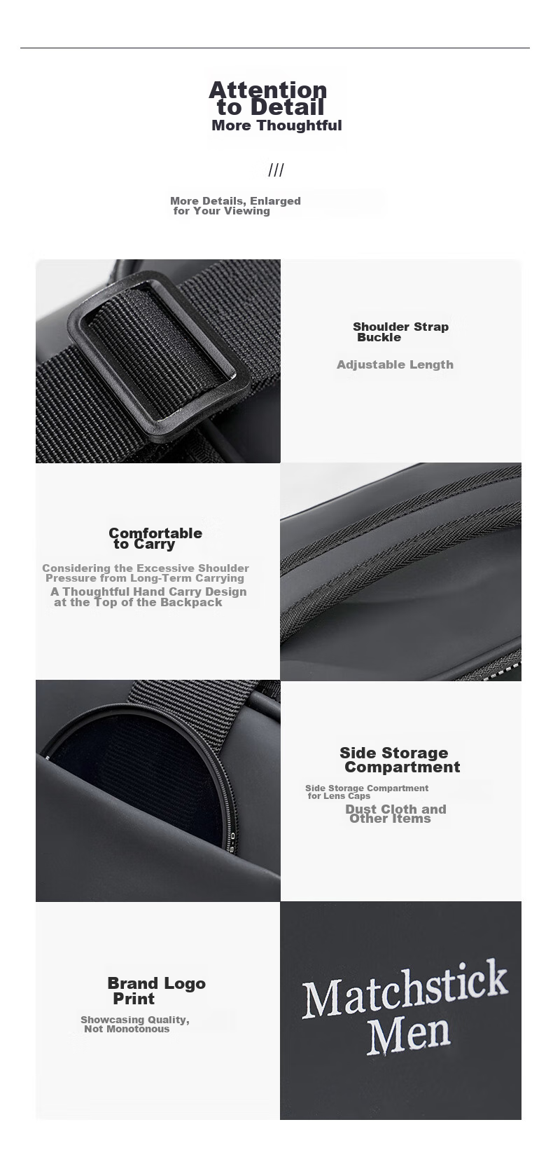 Matchstick Men FC-8811 Shoulder Digital Camera Bag DSLR Bag with One Camera And Two Lenses (Black) 8