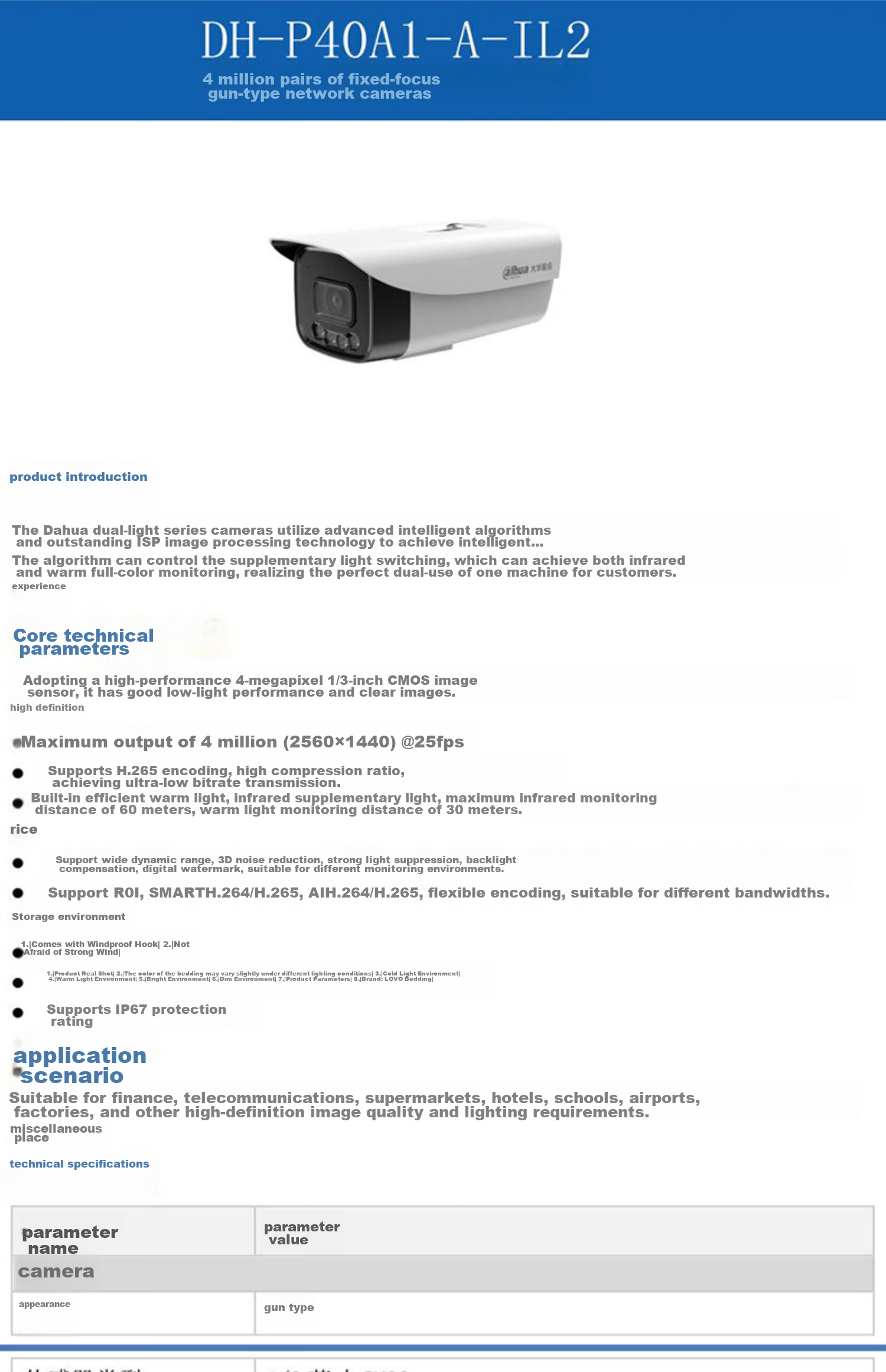 Dahua Camera, 4 Million Pixel Dual-Light Full-Color Night Vision, Fixed-Focus Bullet-Type, for Home And Commercial Use, Indoor And Outdoor Surveillance, POE Powered, DH-P40A1 12