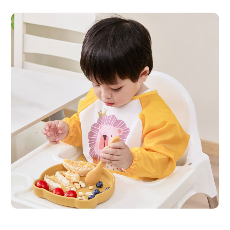 Aibaoshi Children's Apron, Spring And Autumn Long-Sleeve Style, Baby Eating Bib, Anti-Splash Clothing, Reverse Wear Drawing Apron, Yellow, S222 14
