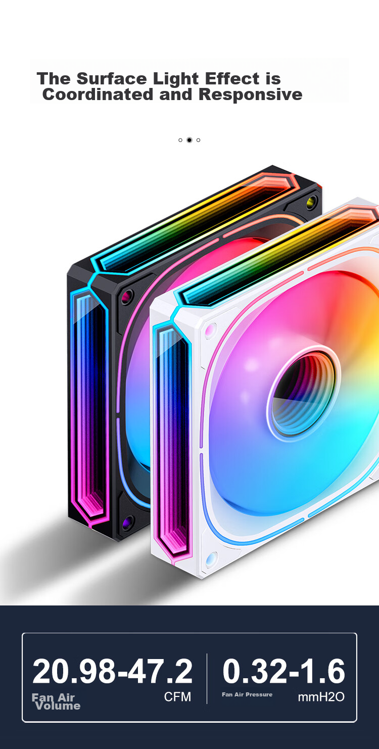 JONSBO FR-505B Iridescent Edition 12CM Case Fan (3-Sided & Axial Fan with Multi-Layer Mirror Effect/5V ARGB Motherboard Sync/PWM Male And Female Connectors) 8