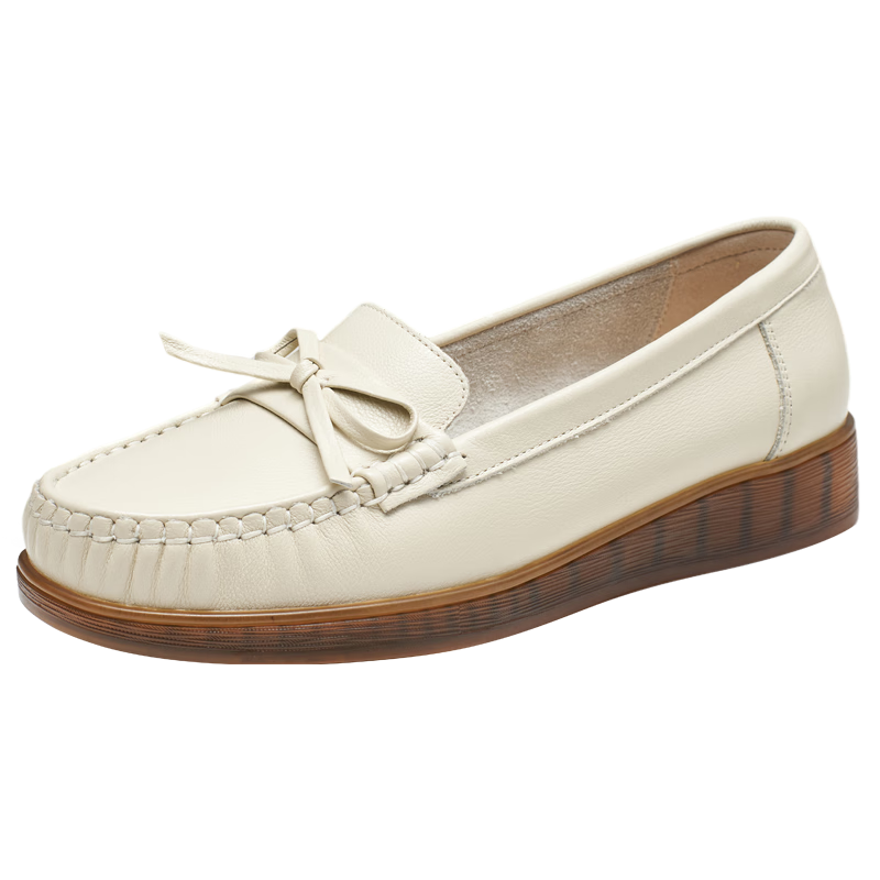 Red Dragonfly Mother's Day Gift Leather Soft Sole Comfortable Wide Toe Women's Flats WTB23310 Beige Size 40