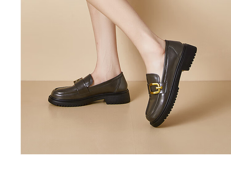 Dusto Black Thick-Soled Leather Shoes for Women, 2026 New Spring Slip-On Commuter Shoes, Soft-Soled British Loafers 11