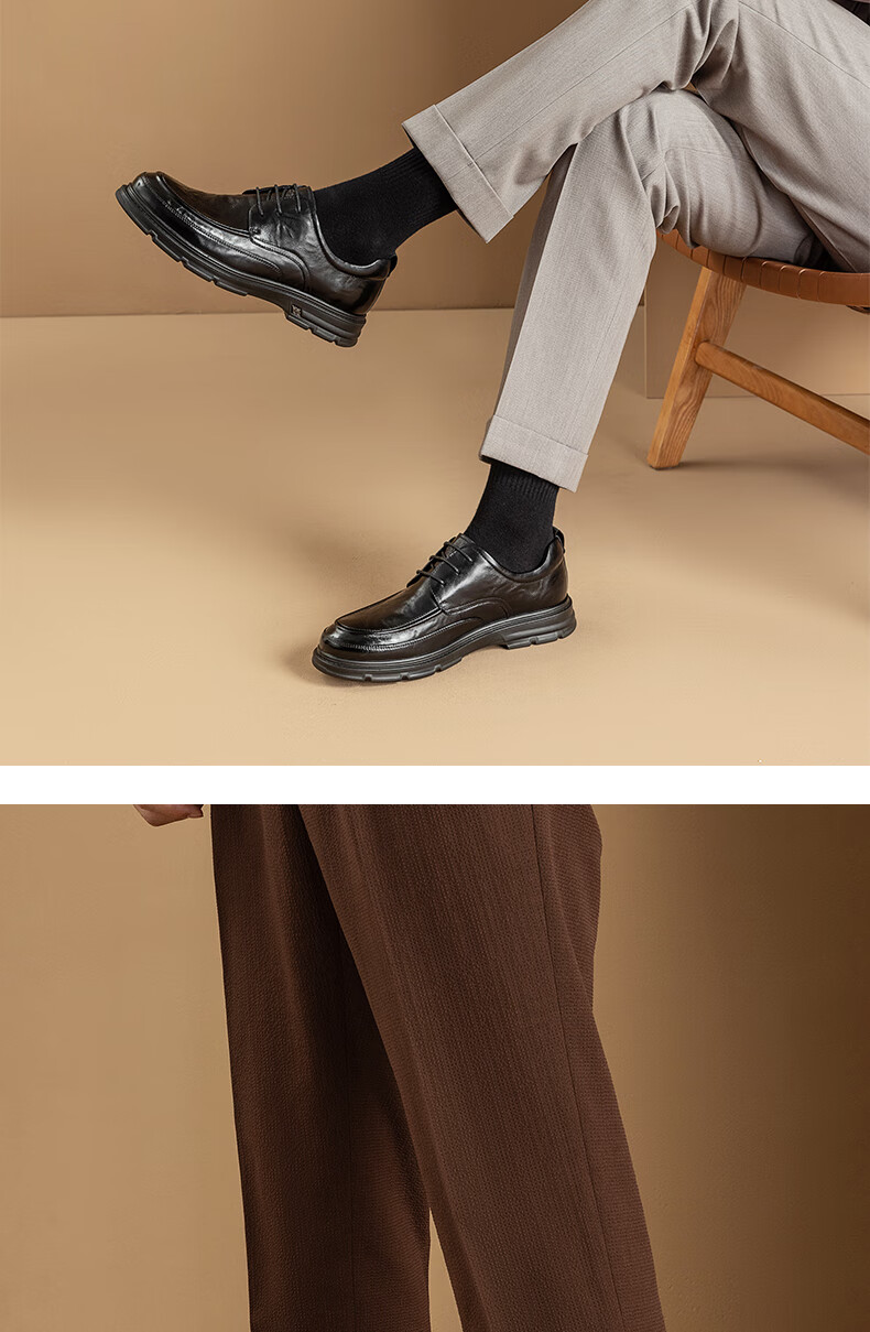 Aokang Leather Lace-Up Shoes for Men, British Style Formal Business Shoes, Black, Size 43 10