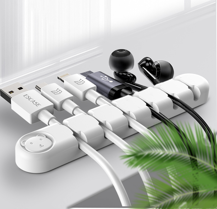 ESCASE Desktop Cable Organizer, Power Cord Clip Cable Winder, Cable Management Organizer with 6 Clips, Black 5