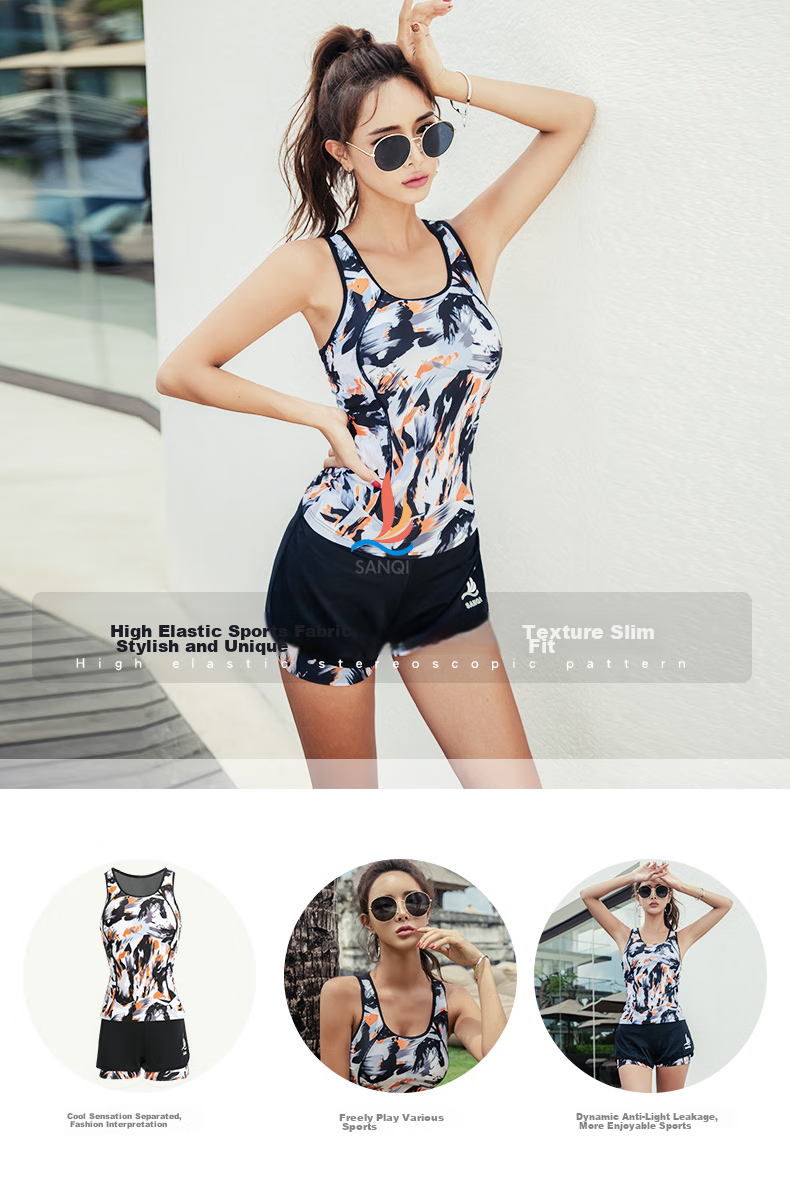 Sanqi Women's Two-Piece Swimsuit, Conservative One-Piece Top And Boyshort Bottom, Slimming, Plus Size, Sports, Hot Spring Resort Swimwear, 19043 Black XXXL 1