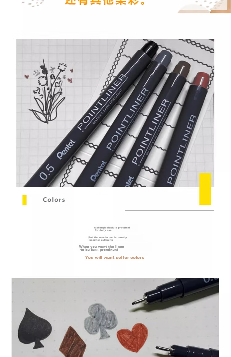 Pentel 0.1mm Water-Based Drawing Needle Pen, Art Drawing Outlining Pen, Comic Design Line Pen, S20P-1A 7