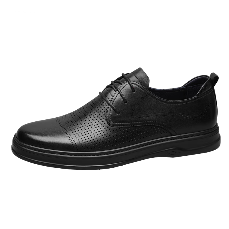 Goldlion Men's Shoes, Business Casual Shoes, Perforated Breathable Sandals, Comfortable Wear-Resistant Leather Shoes, G508320203AAD, Black, Size 41