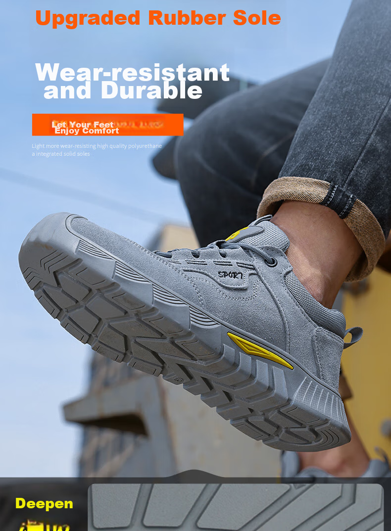 JUNBU Safety Shoes for Men, Steel Toe Cap, Anti-Smashing, Puncture-Resistant, Lightweight, Comfortable, Wear-Resistant, Construction Site Safety Work Shoes 0266BK Size 44 2