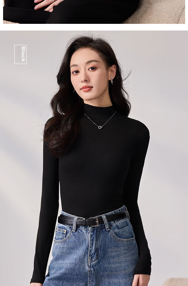 LangSha Spring And Autumn Modal Solid Color Semi-Turtleneck Base Layer Top for Women, Slim Fit Thin Inner Wear Long Sleeve Slimming Stylish Blouse 22