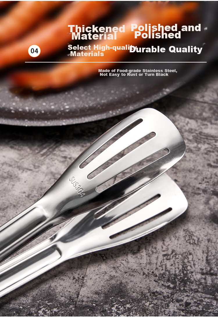 Suncojia 304 Stainless Steel Steak Tongs, Multifunctional Food Tongs, Barbecue Tongs, Kitchen Bread Food Tongs, Baking Tools 6