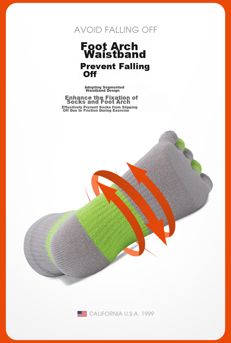 TFO Competition-Grade Five-Toe Outdoor Socks, Breathable Sports Socks, Hiking And Mountaineering Socks 2202423, Men's Gray-Green Color 6