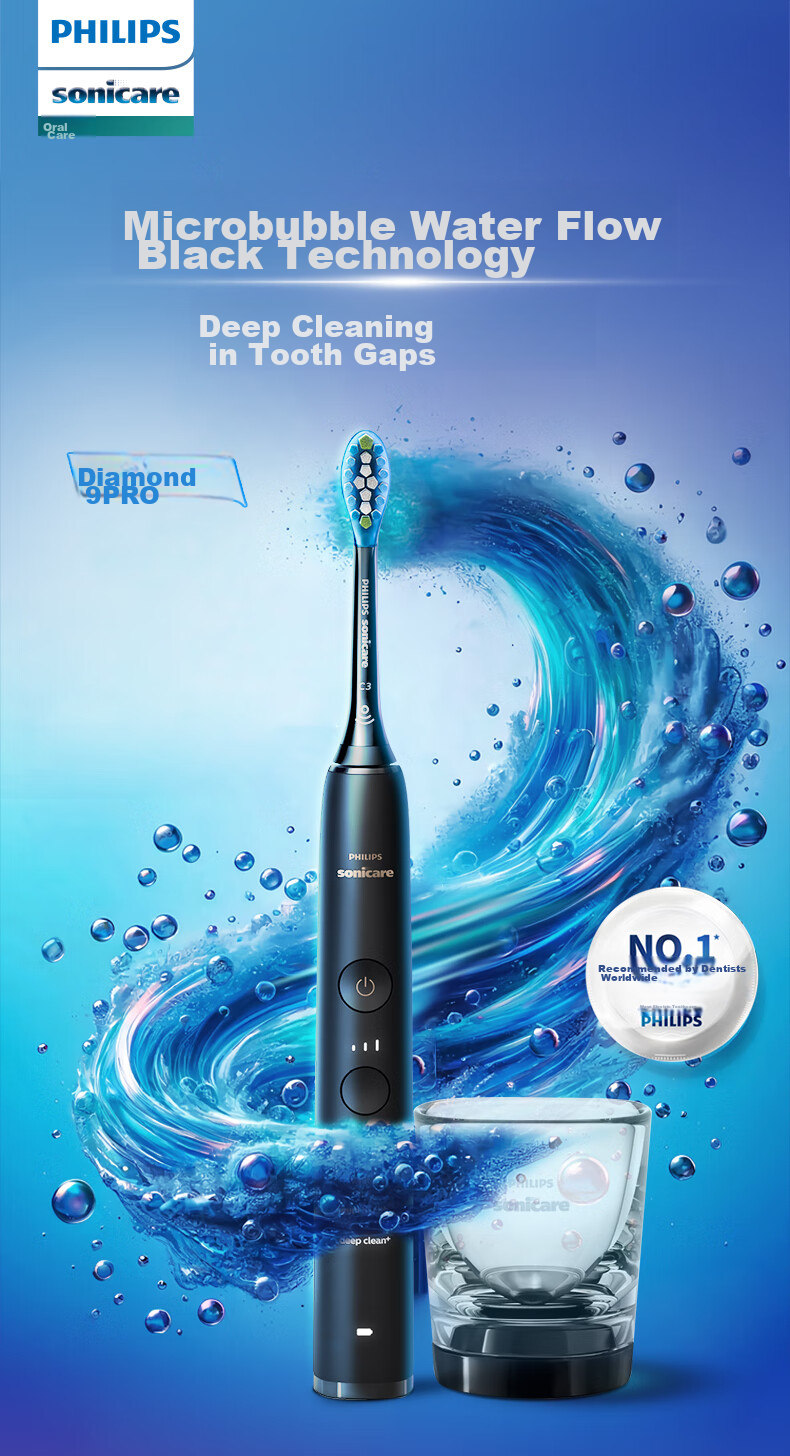 PHILIPS DiamondClean 9 Series Professional Master Electric Toothbrush with Patented Dual-Core Motor, High-End Cleaning, Gum Care, Whitening, Birthday Gift for Men/Women Black 1