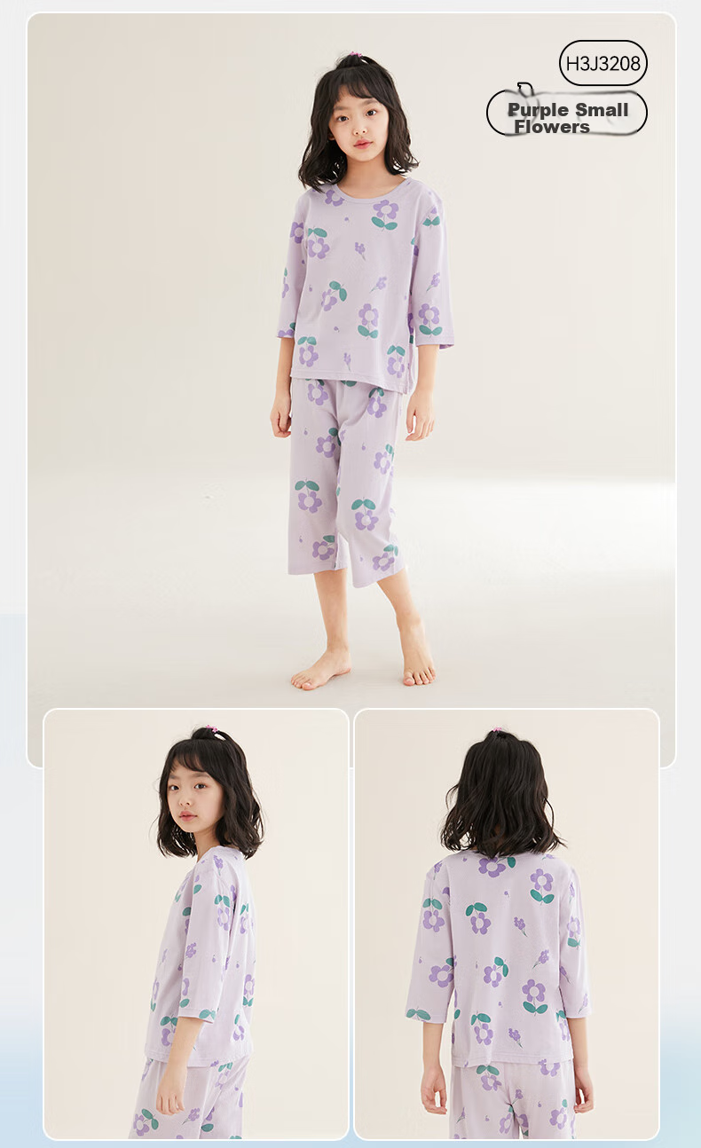 Hodo Children's Pajamas, Boys And Girls Summer Thin Pure Cotton Short-Sleeve Home Wear Set, 3A Antibacterial Air Conditioning Suit 3207 120 12