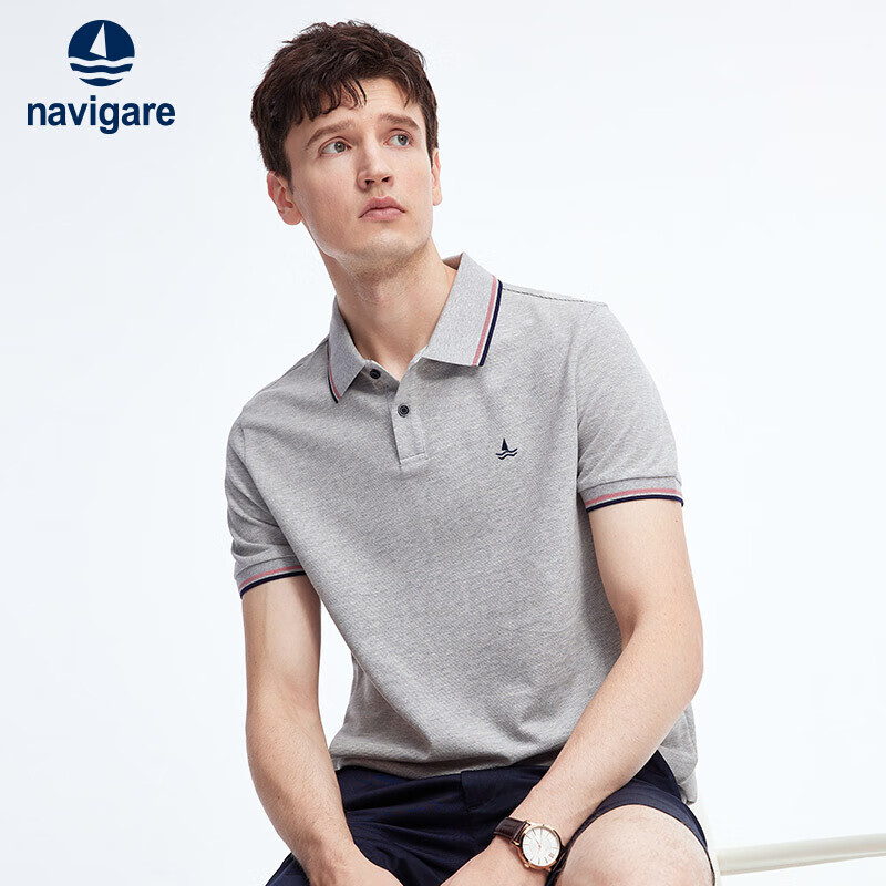 Navigare Small Sailboat Short-Sleeve Polo Shirt for Men, Summer Pure Cotton Simple Commuter Collared Top 1125521311