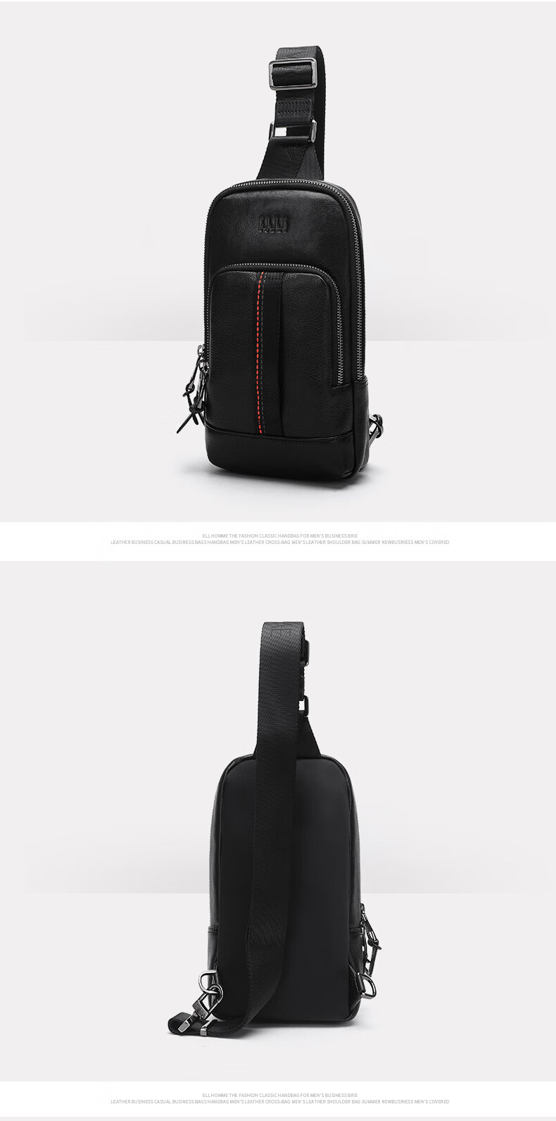 ELLE HOMME Fashion Men's Chest Bag, Casual Top-Grain Leather Shoulder Crossbody Bag, Trendy Men's Bag 04280 Black 7