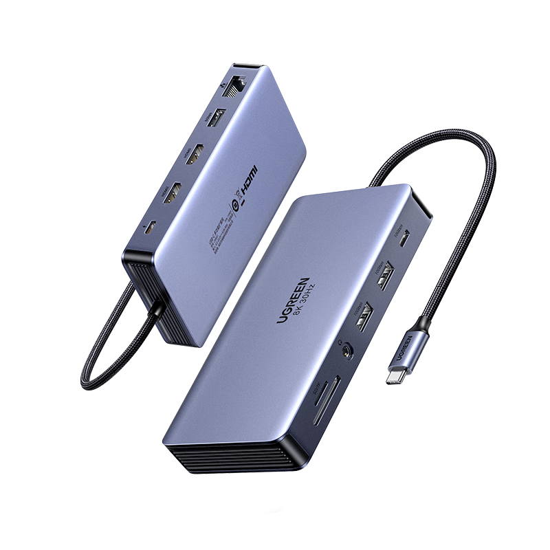 UGREEN Type-C 3.2 Dual HDMI Triple-Screen Display Docking Station Compatible with Thunderbolt 4/5 Expansion Dock, 10G Adapter, 8K Multi-Screen Extender, 144Hz High Refresh Rate, Suitable for Lenovo And Huawei Computers