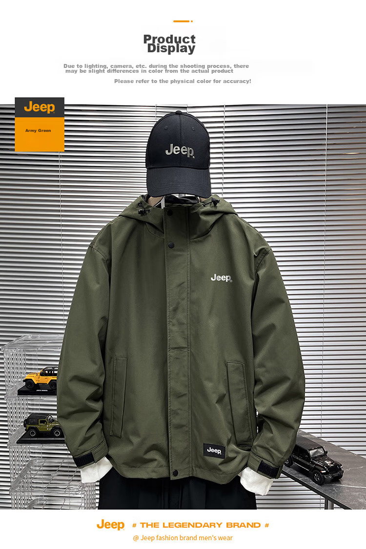 JEEP Men's Jacket, Spring And Autumn Casual Loose Windbreaker Workwear Clothing, Army Green, L 14