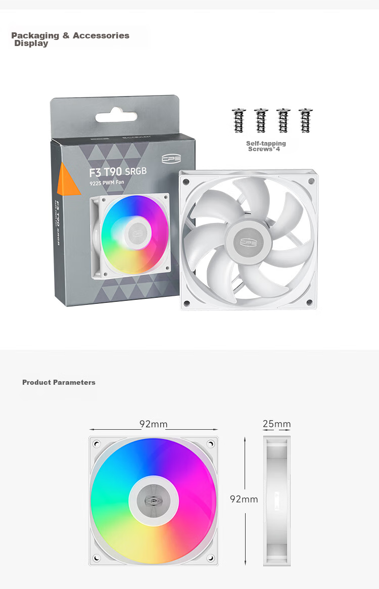 PCCOOLER Wind Blade T90 SRGB WH White Phantom 9CM Case Fan (PWM/Hydraulic Bearing/Compatible with CPU Coolers for Modification/9025 Specification) 8