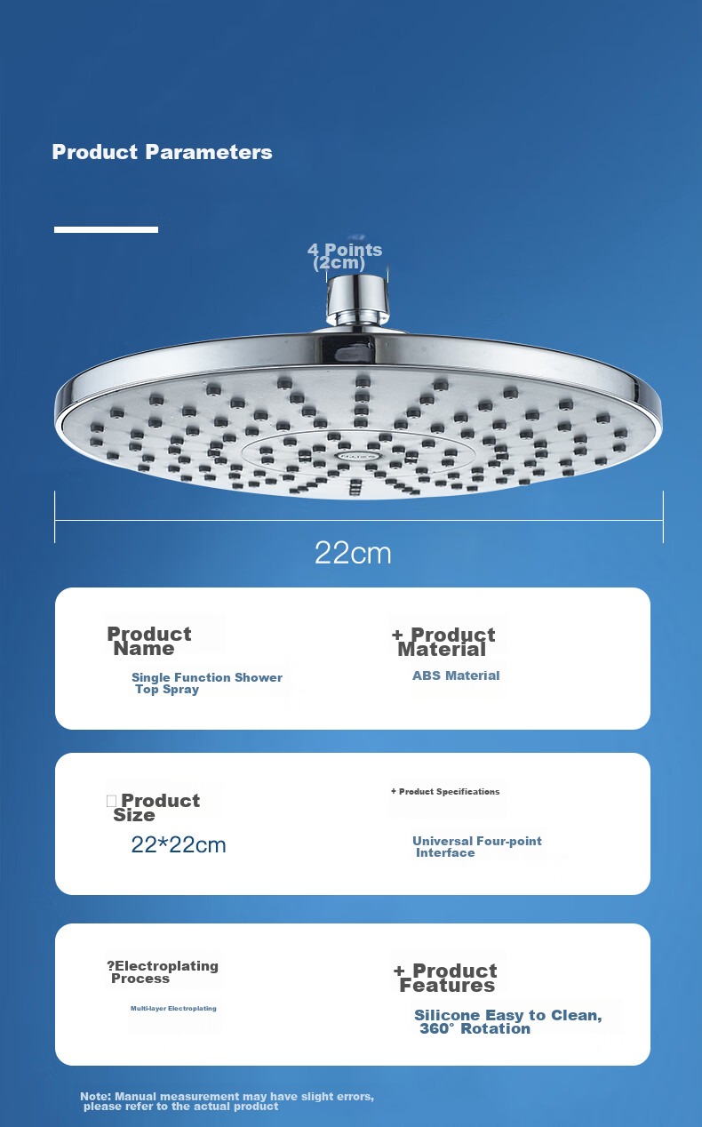 BSITN Top Spray Shower Head, Top Spray Air Pressure Booster Round Shower Head Universal Accessory B0430 10