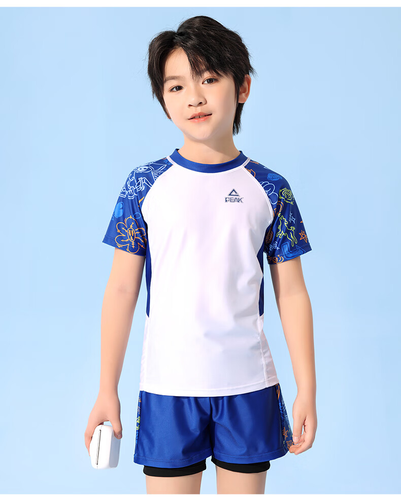 PEAK Children's Swimwear Boys' Two-Piece Set for Chubby Kids And Teens Double-Layer Swim Trunks Set 140 3