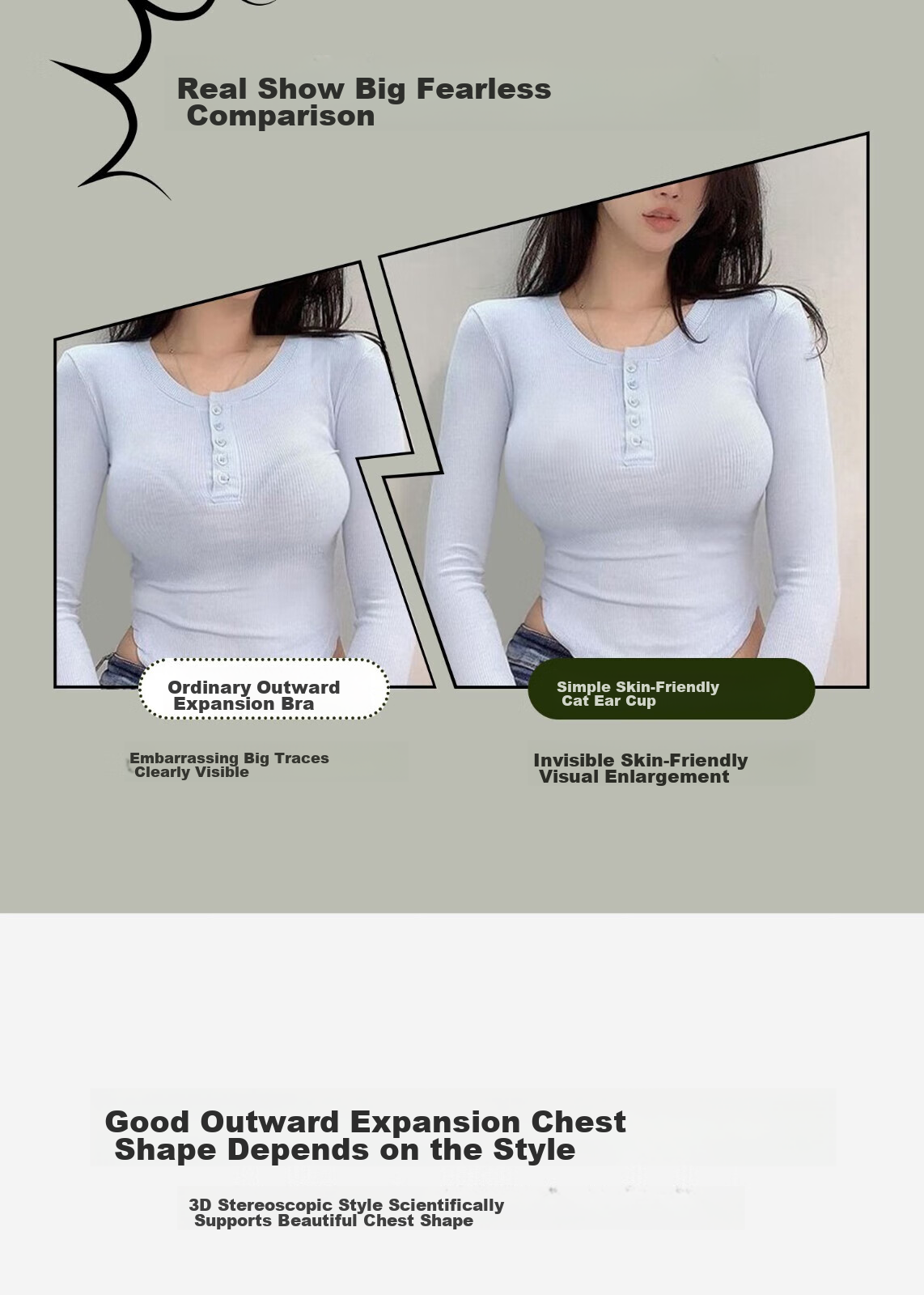 Sujiliangpin Cat Ear Cup Outer Expansion Bra for Women, Flat Chest Special, Small Breast Push-Up, Enhancing, Cartoon Breast Bra, Wireless Brassiere 10
