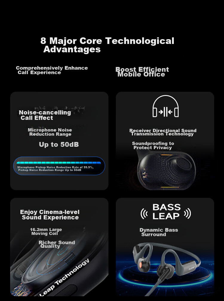 Huangli Zhi Sheng Oleap [High-End Flagship Model] P200b Pro Business Conference Noise-Cancelling Headphones AI Call Noise Reduction Bluetooth Headphones Domestic Long Battery Life Black 2