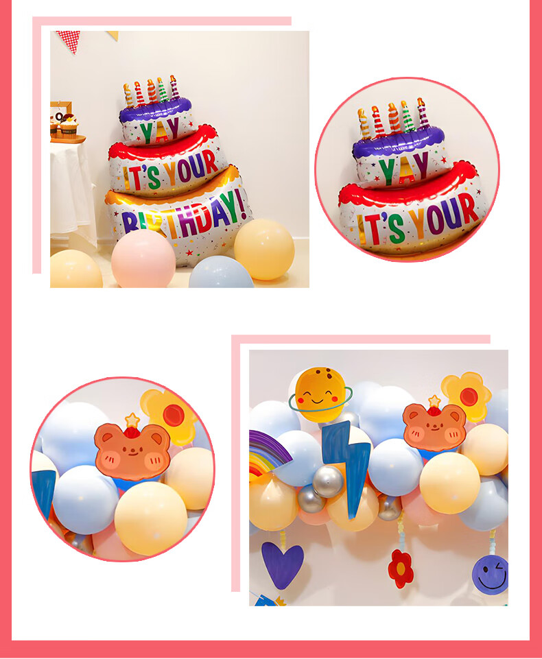 Duomeiyi Birthday Decoration Balloons, Scene Setup for Baby Girls' First Birthday, Children's Happy Birthday Balloon Cake Decorations 5