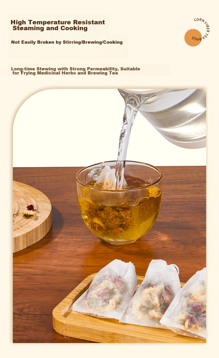 SHUANG YU Corn Fiber Tea Filter Bags, 100 Count Drawstring Tea Strainer Bags for Filtering Tea Residue And Herbs, Marinade Spice Bags 9