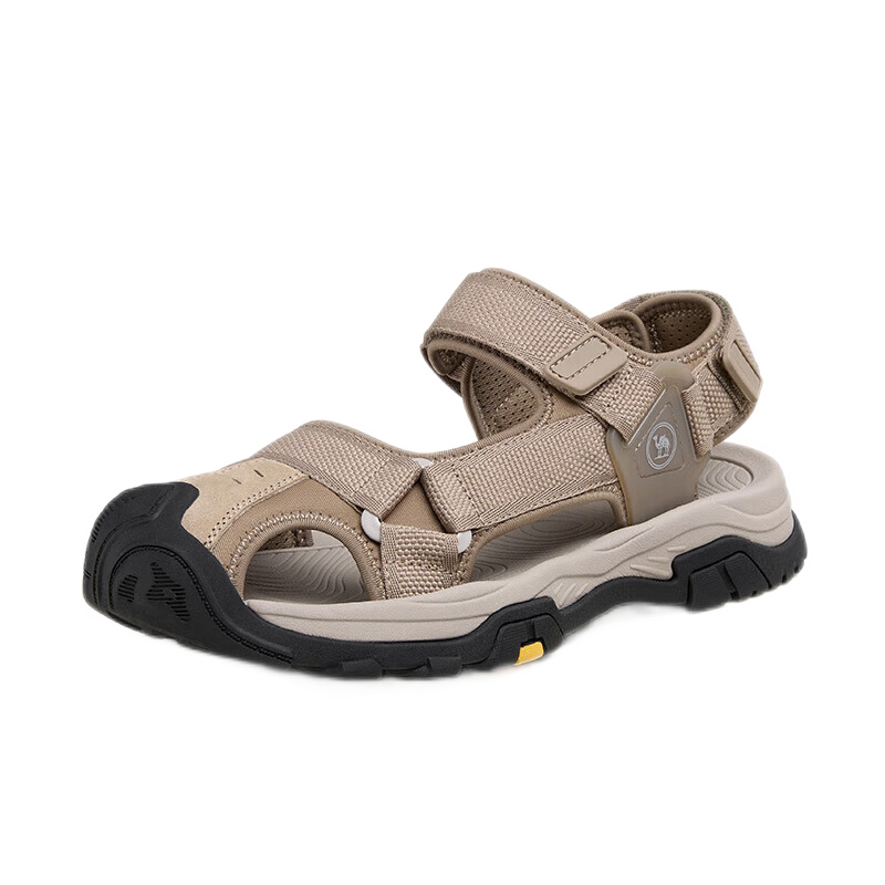 CAMEL Brand, Hollow Breathable Closed-Toe Outdoor Beach Casual Velcro Men's Sandals P14M307605, Sand Color, Size 40