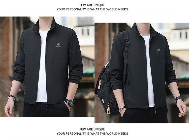 ROMON Men's Autumn Jacket Business Casual Stand Collar Coat ZH9908 Black 2XL 4