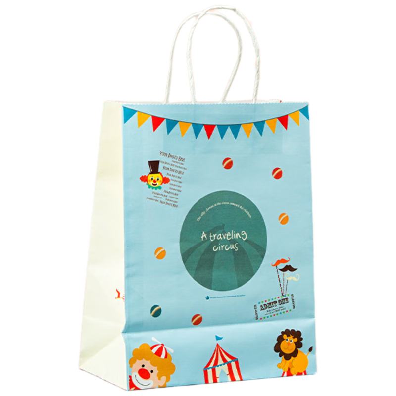 Ouliwen Gift Bags, Small Packaging Bags for Gifts, Large Paper Bags for Birthday Carry-Ons And Children's Use, Circus Themed, Pack of 10
