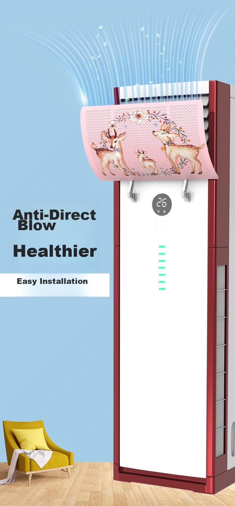 XIAOHUANGHOU Vertical Cabinet Air Conditioner Wind Deflector, Anti-Direct Blowing, Living Room Cabinet Machine Air Outlet Baffle, Wind Shield Cover, Air Guide Plate 1