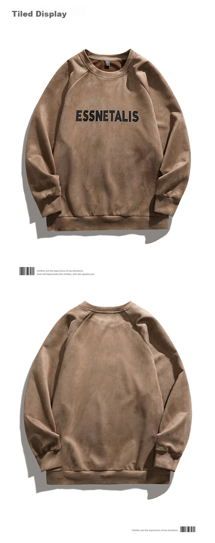 Dingfengbaoluo Men's Sweatshirt, Spring And Autumn Fashion Brand, Loose-Fitting Crew Neck Top, Suede American Retro Long Sleeve DFL04 Coffee Color 3XL 4