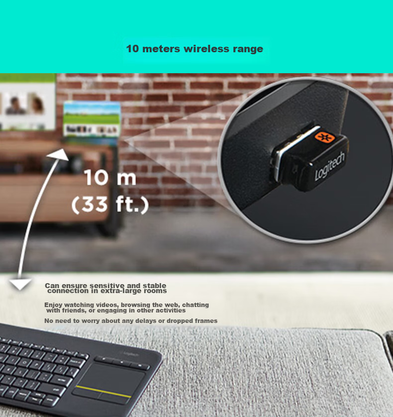 Logitech K400Plus Wireless Keyboard with Touch Control for Android Smart TV, Computer, Laptop Office Use with 2.4G Wireless Receiver, Black [Order Bonus] 6