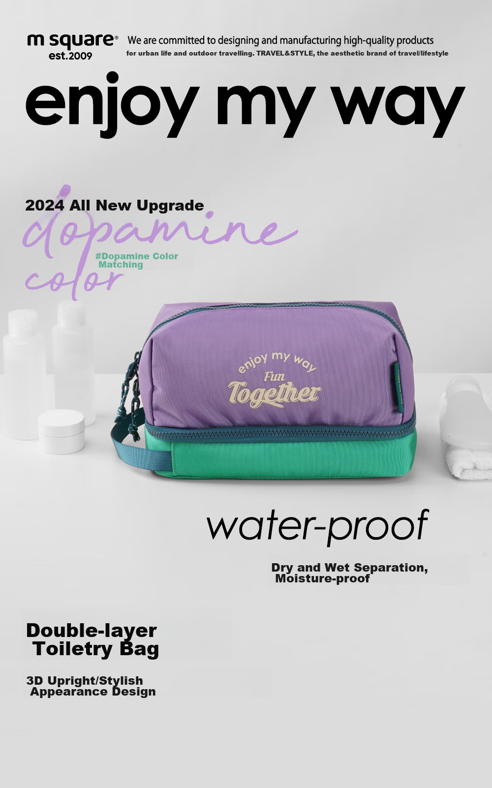 M Square Travel Toiletry Bag, Makeup Bag, Large Capacity Portable High-End Wet And Dry Separation Gym Swimming Storage Bag 1