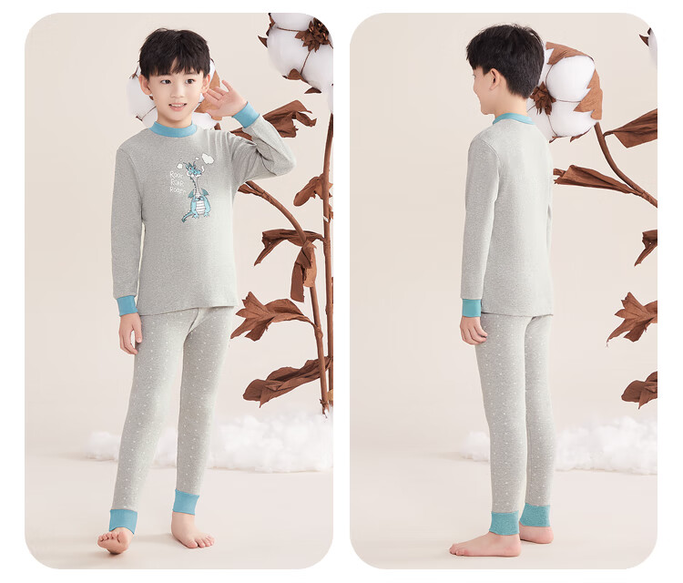 Hodohome Children's Autumn Underwear Set, Girls' Pure Cotton 7A Grade Antibacterial Semi-Turtleneck Thin Warm Underwear Set 118 150 26