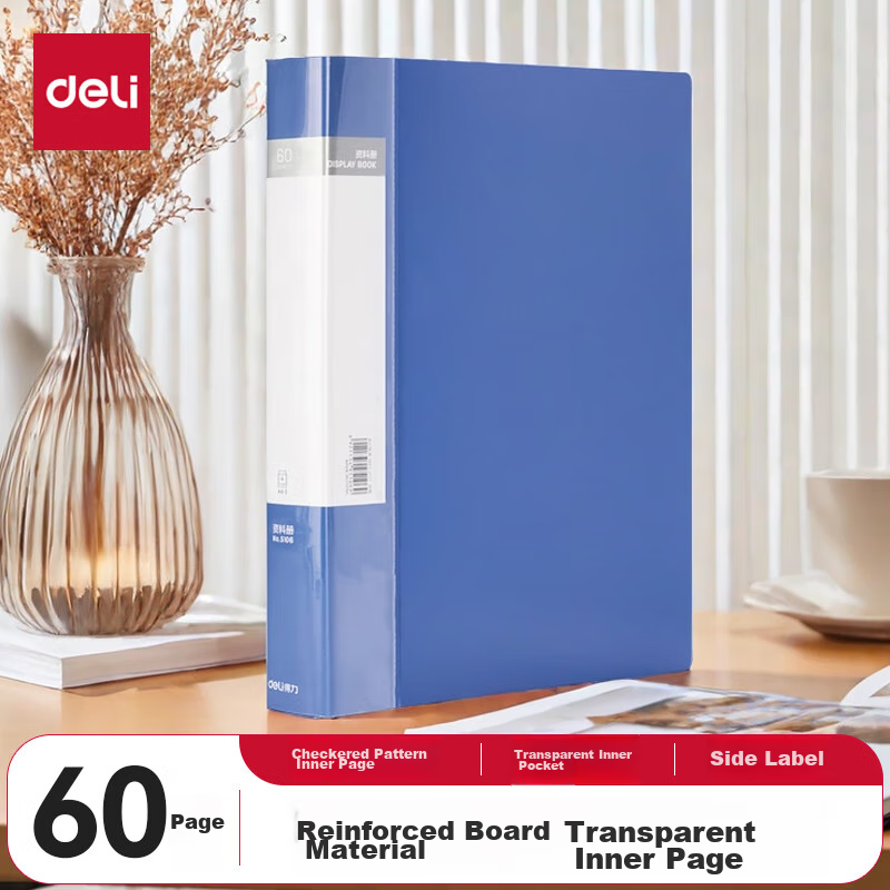 Папка для документов Deli A4, 60 страниц, синяя, для офиса и учебы