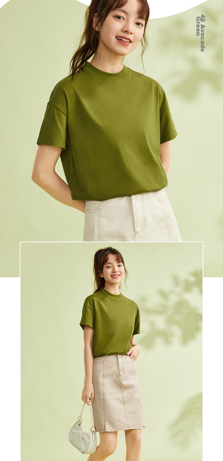 Giordano Women's T-Shirt, Pure Cotton, Skin-Friendly, Elegant Blouse, Comfortable Loose-Fitting Turtleneck Top, Short Sleeve, 05322396 9