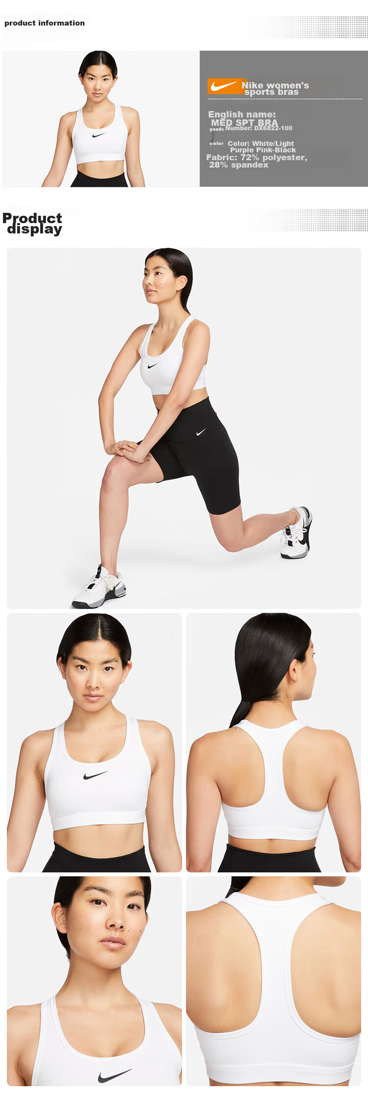 NIKE Women's Sports Bra, Medium Support, MED SPT BRA Sports Bra, DX6822-100, White, Size M 1