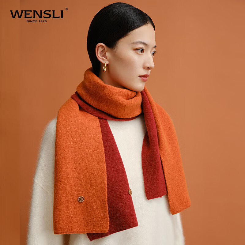 Wanshili WENSLI Pure Wool Scarf for Women, Red Scarf Gift for Elders, Holiday Gift Box Set, "First Meeting"