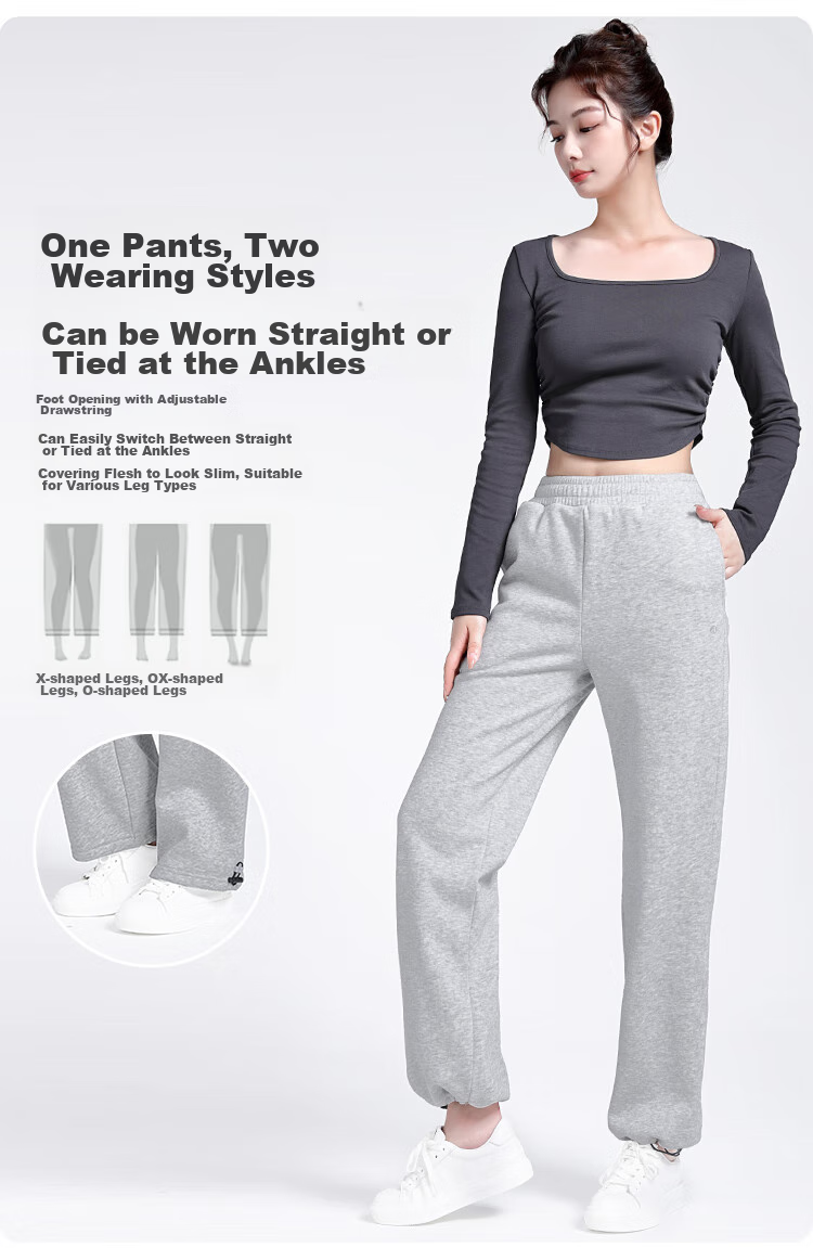 CAMEL Fleece-Lined Thickened Women's Loose Straight-Leg Pants for Running And Yoga Sweatpants Y23CY05013 Light Floral Gray S 5