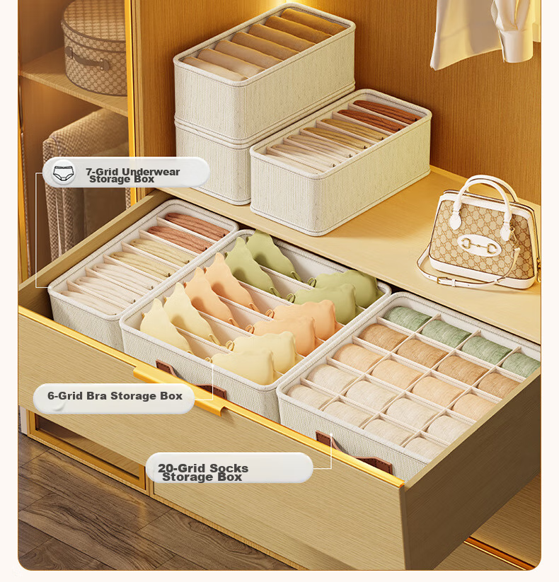 Shuranjia Tian Shan Jia Underwear Storage Box Bedroom Panty Organizer Multi-functional Dormitory Wardrobe Underwear Container 20 Compartments 7