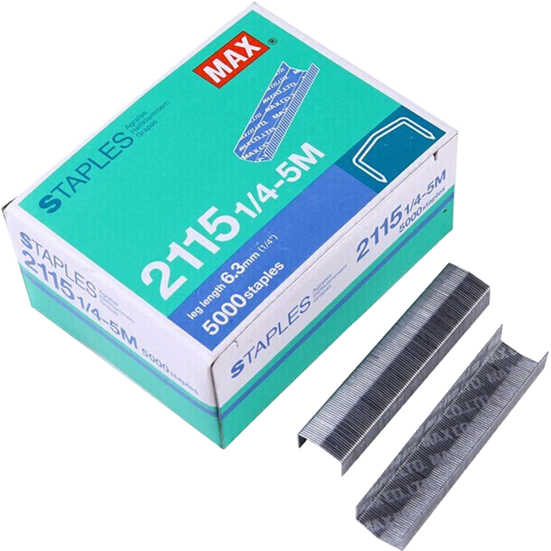 MAX Meksisi 2115 Arch-Back Staples, Strong Penetration And Low Clogging, Large Capacity, 5000 Pieces/box, 2115-1/4(5M)