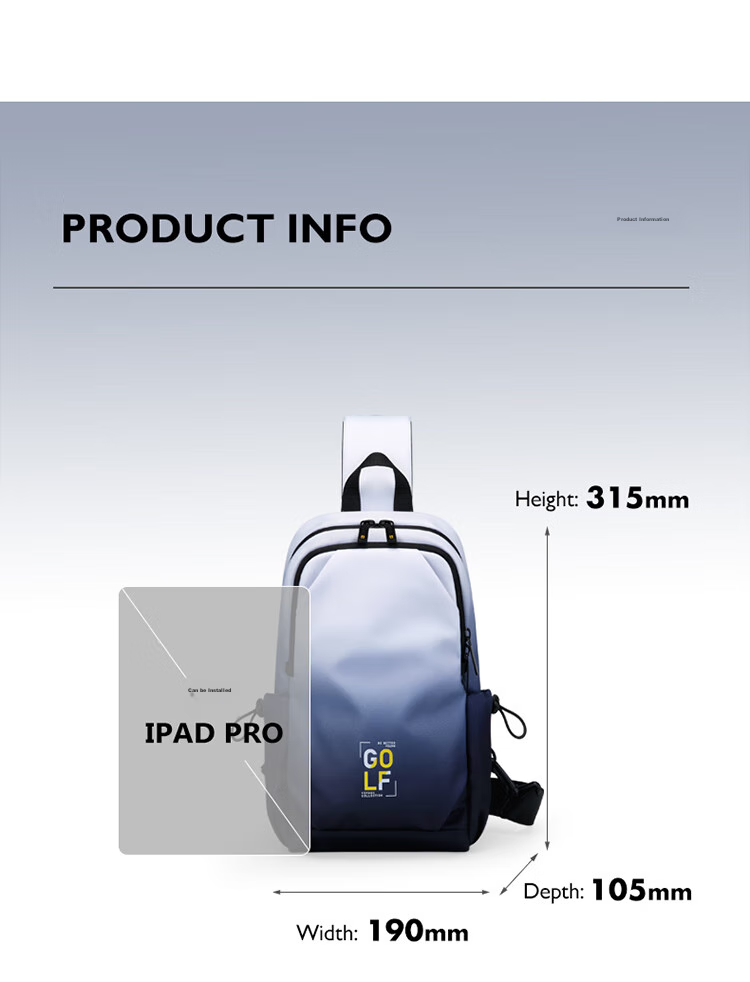 GOLF Chest Bag, Unisex Shoulder Crossbody Bag, Gradient Phone And IPad Bag, Water-Resistant Sports Small Backpack, Cycling Waist Pack 12
