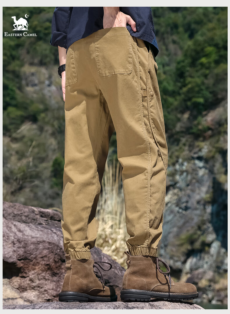 EASTERN CAMEL Casual Pants for Men, Spring And Summer Outdoor Sports Versatile Casual Tapered Cargo Pants Long Trousers, Khaki, L 16