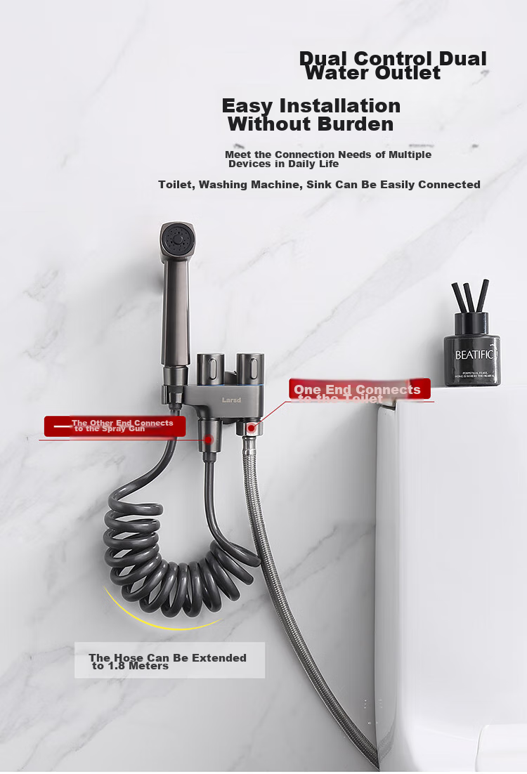 Larsd Toilet Flushing Gun, Toilet Companion, One-In Two-Out Angle Valve Set, Bathroom Pressure-Increasing Flush Nozzle LD10327H 3