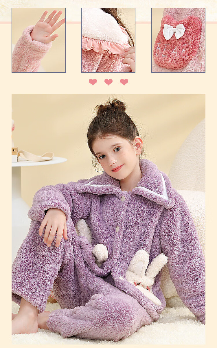 LangSha [Flannel] Children's Pajamas, Girls' Sleepwear, Autumn And Winter Thickened Warm Sleepwear, for Older Children And Teenage Girls, Home Wear Set 10