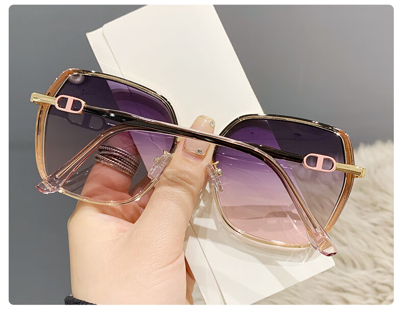 Angelamiao Women's Fashion Street Photography Trendy Starry Glitter Polarized Sunglasses, Sun Protection Outdoor Travel Glasses, Gold Frame 7
